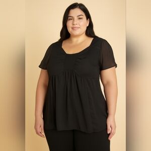 Lane Bryant Plys Size Elegant Black Blouse Semi-Sheer